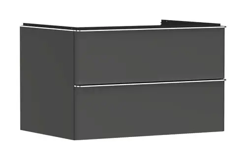 Hansgrohe Waschtischunterschrank in dunkler Farbe mit zwei Schubkästen, geeignet für den Einsatz unter einem Aufsatzwaschtisch.